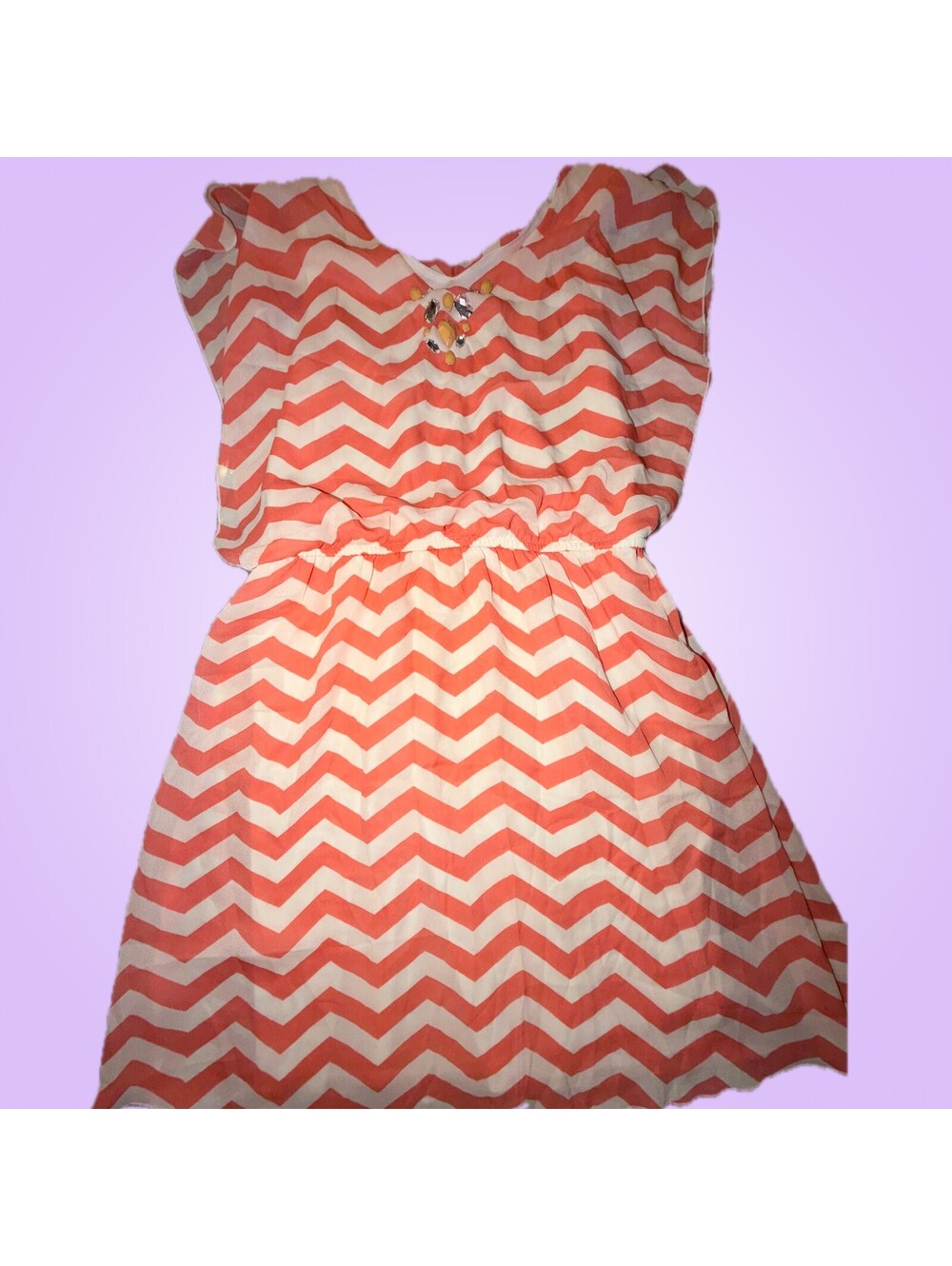 Speechless Girls XL 14/16 Coral Chevron Jeweled Elastic Waist Tunic Top